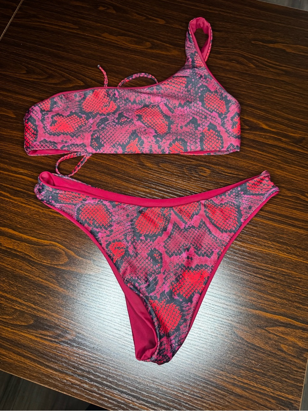 Pink & Red Snake Print Bikini Set